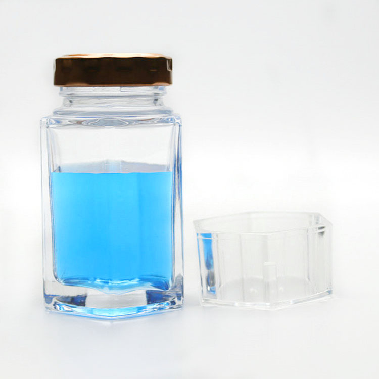 70 ml 100gram Antique Mini Hexagon Glass Jars with Pink Plastisol Lined Lids and Six Sides Cap