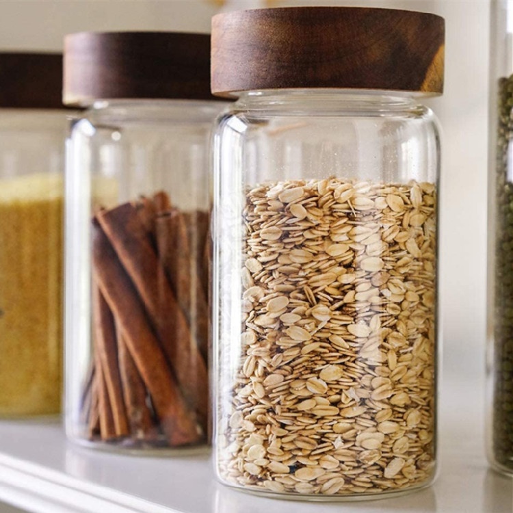 700ML Airtight Bamboo Lid High Borosilicate Glass Food Storage Jar Container