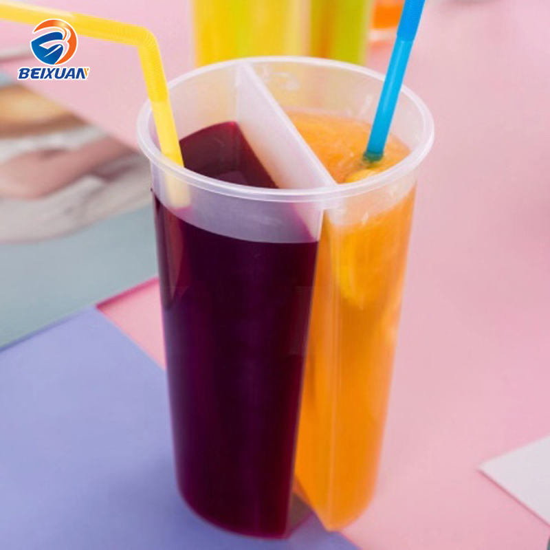700ml Takeaway Double Shared Cold Boba Tea Twin pp plastic Cup for Pearl milk tea