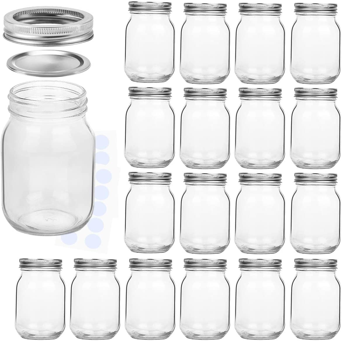 70MM Regular Mouth  Tinplate Split Lids 16OZ Glass Mason Jars for Food
