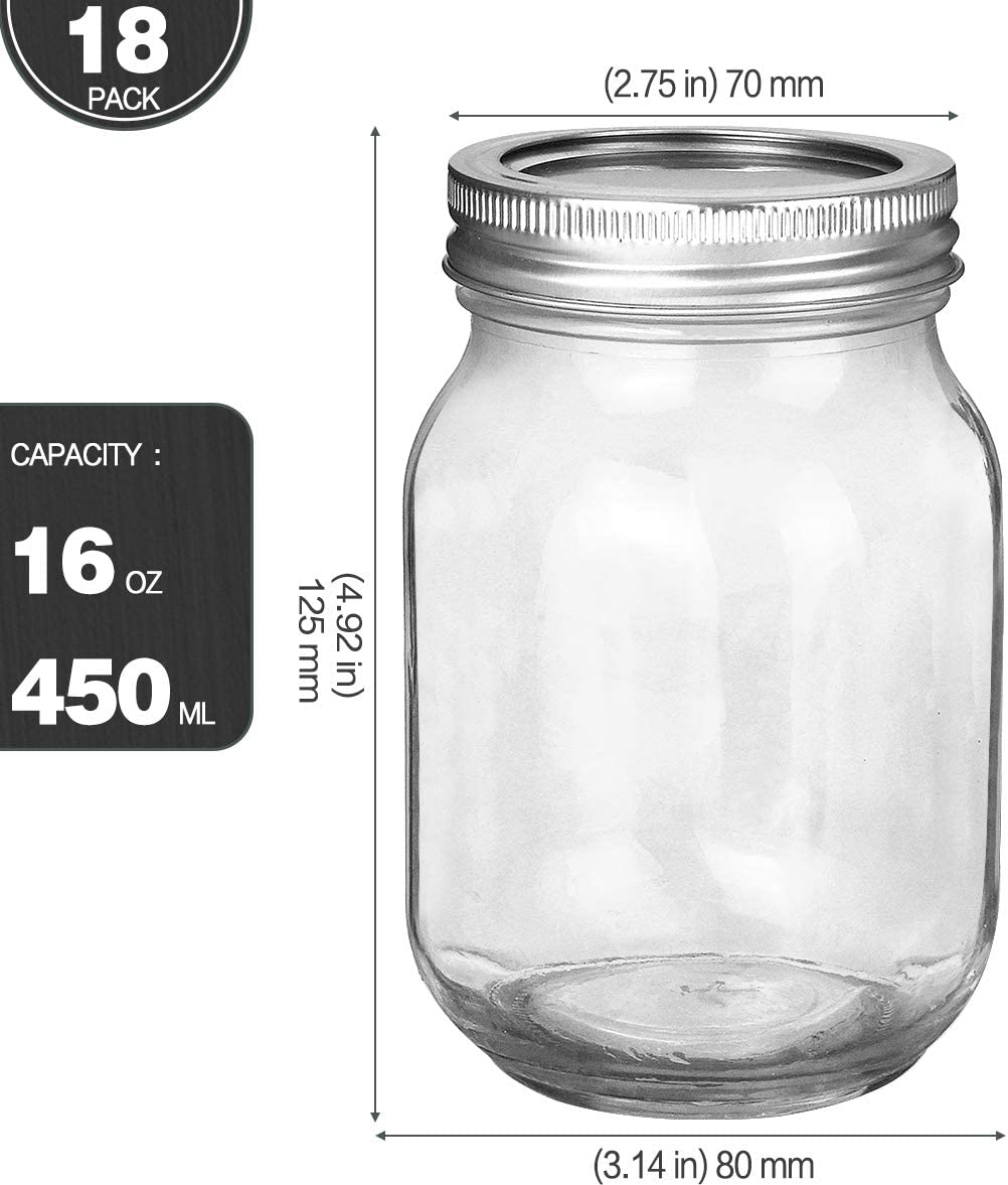 70MM Regular Mouth Tinplate Split Lids 16OZ Glass Mason Jars for Food