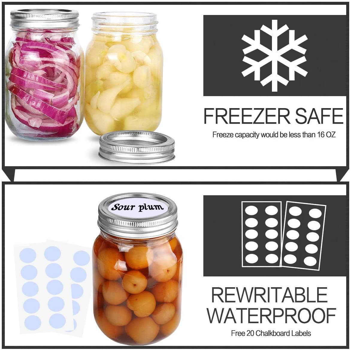 70MM Regular Mouth Tinplate Split Lids 16OZ Glass Mason Jars for Food
