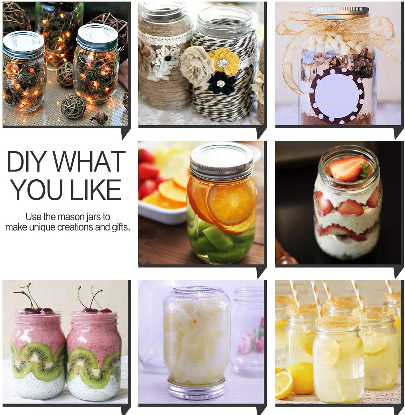 70MM Regular Mouth Tinplate Split Lids 16OZ Glass Mason Jars for Food