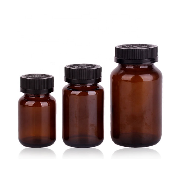 70ml 100ml 200ml Amber wide mouth pharmaceutical glass bottles for medicine tablet pill with childproof lid