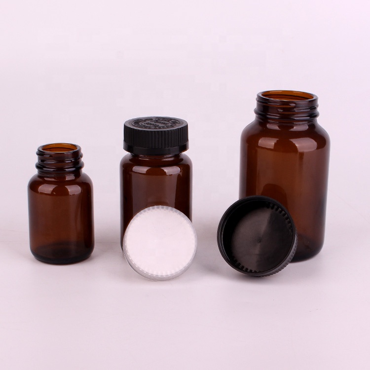 70ml 100ml 200ml Amber wide mouth pharmaceutical glass bottles for medicine tablet pill with childproof lid
