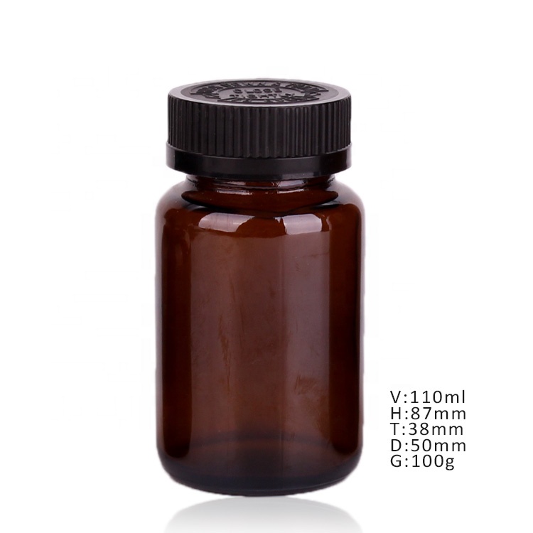 70ml 100ml 200ml Amber wide mouth pharmaceutical glass bottles for medicine tablet pill with childproof lid