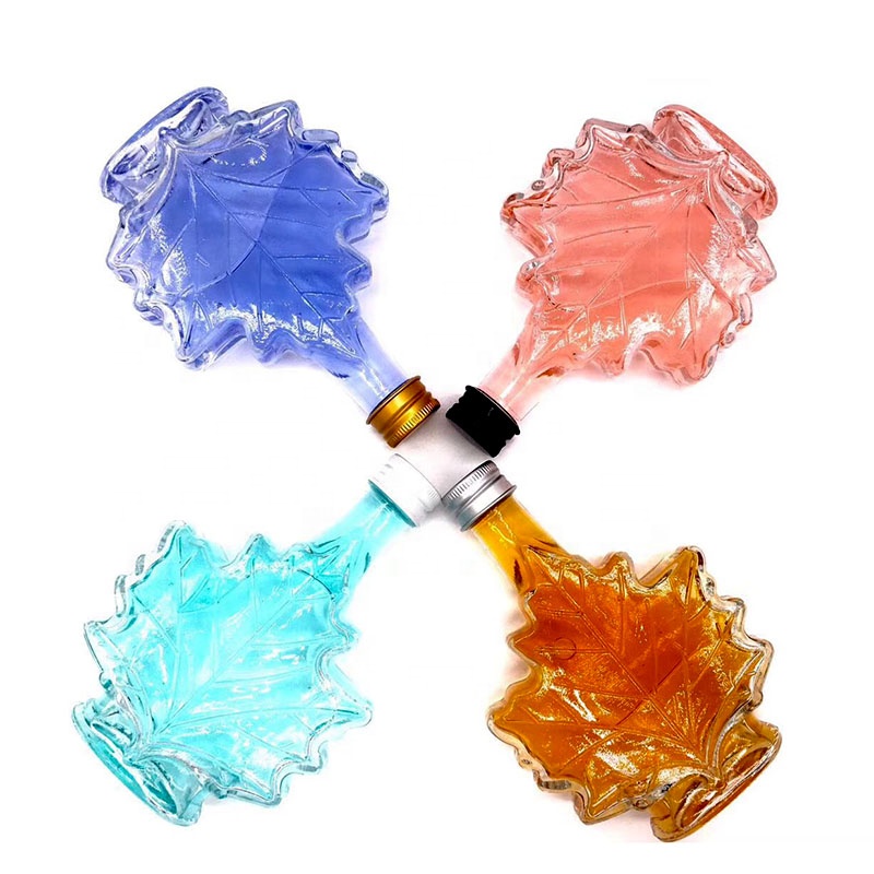 70ml 100ml 250ml maple leaf shape glass wine bottle for juice liquor vodka and whisky empty glass cough syrup bottle
