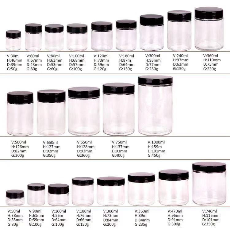 70ml 100ml 360ml 480ml 600ml 1000ml Clear Straight Sided Cylinder Glass Jars In Bulk With Screw Cap Lid