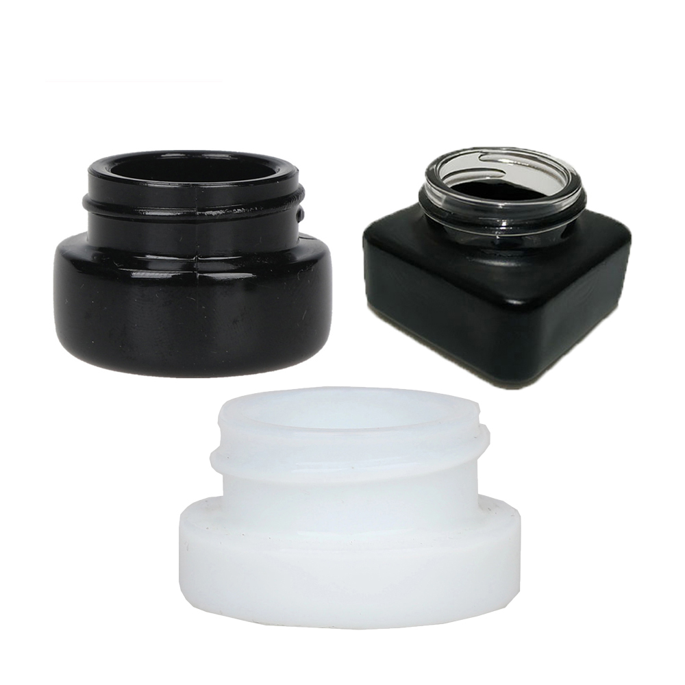 70ml 2.47oz clear amber glass wide mouth medical CBD concentrate jars OEM custom logo food storage container 9ml square jars