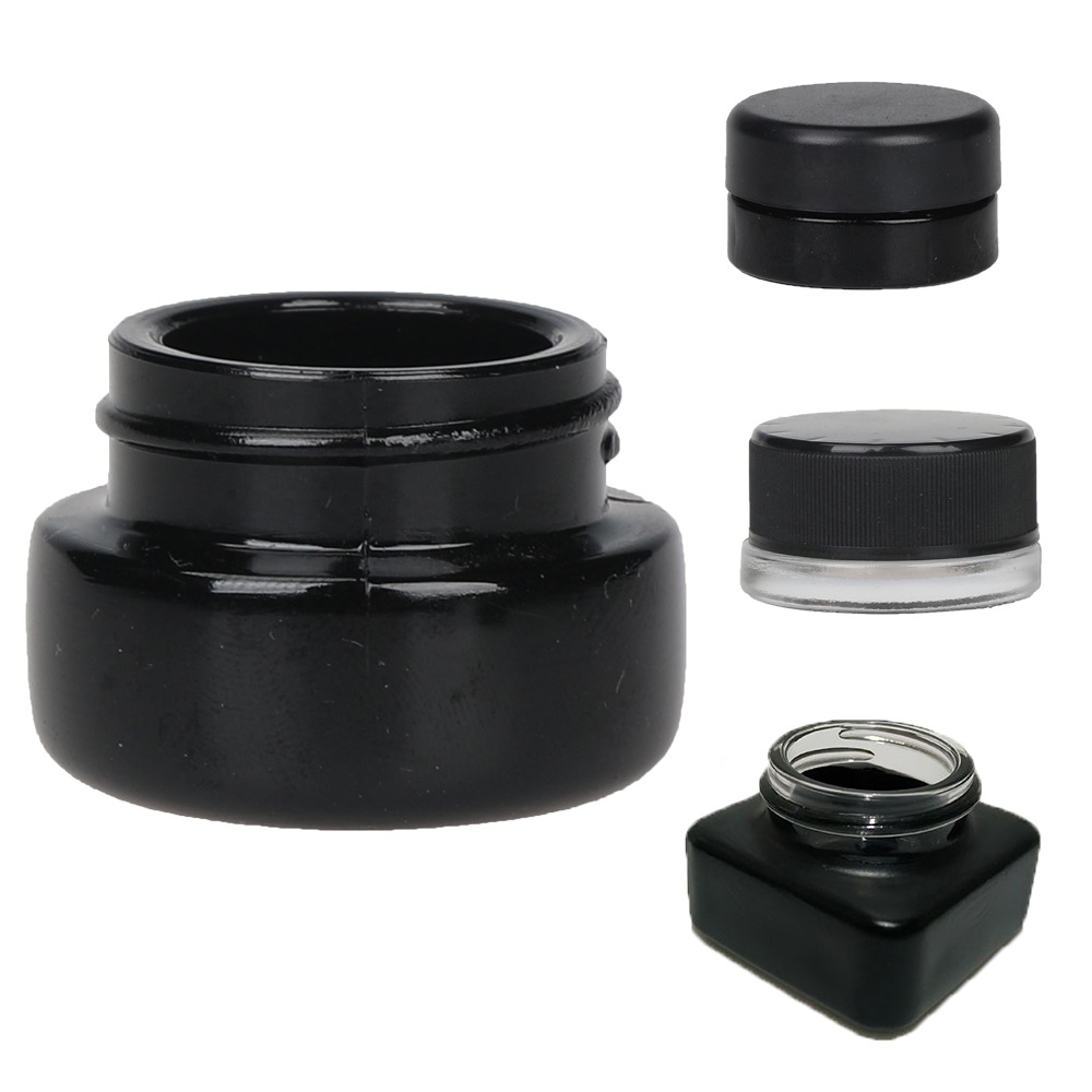 70ml 2.47oz custom wide mouth black glass CBD concentrate container medical cream jars without CR lid custom 9ml squared jars