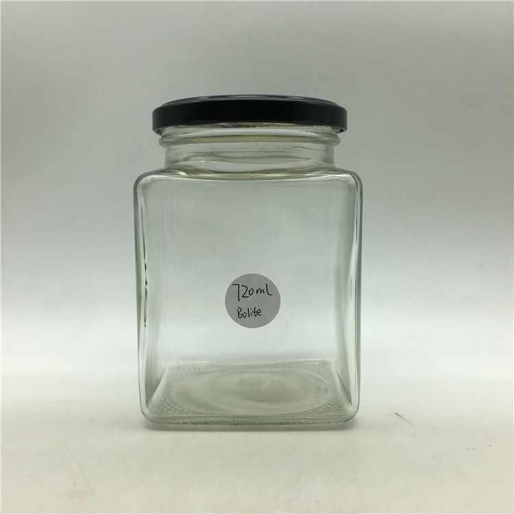 720ml 730ml square glass jar pedestal glass candy jar with lid