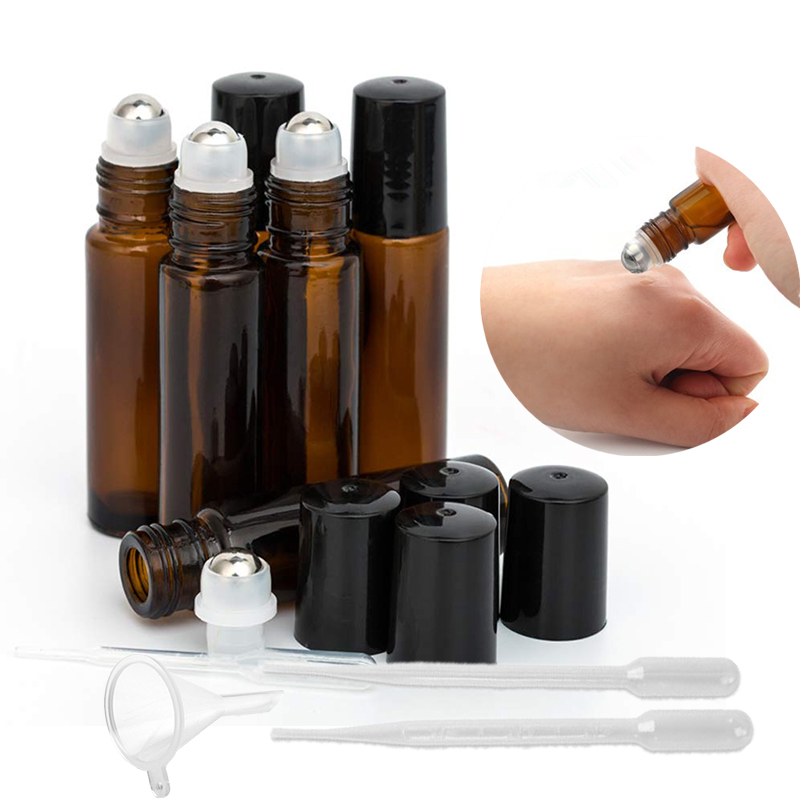 72pcs pack Amber Blue Glass Roller ball Bottle(Amber),Glass Containers For Aromatherapy Essential Oils Perfumes and Lip Balms