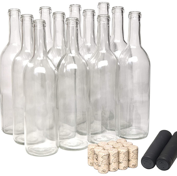 750 Ml Clear Claret Bordeaux Wine bottle with cork lid