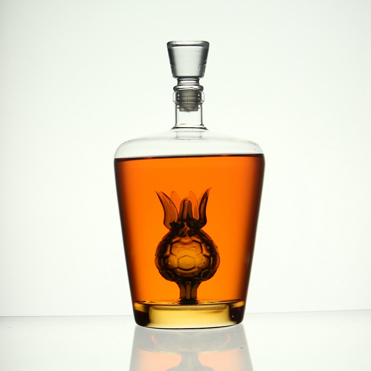 750ML Custom internal eagle hand blown glass spirits bottle