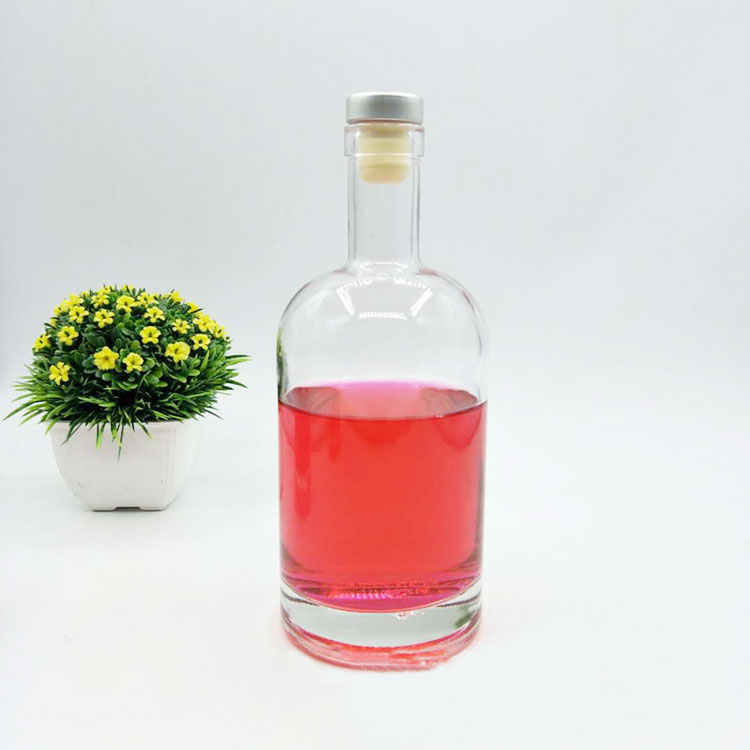750Ml Vodka Bottle Round 500ml Whiskey Liquor Bottle Glass with Cork