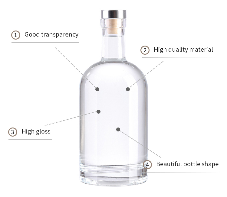 750ml 1000ml custom glass bottle for gin empty 100ml 200ml 250ml gin bottle 500ml cork gin glass bottle 750ml