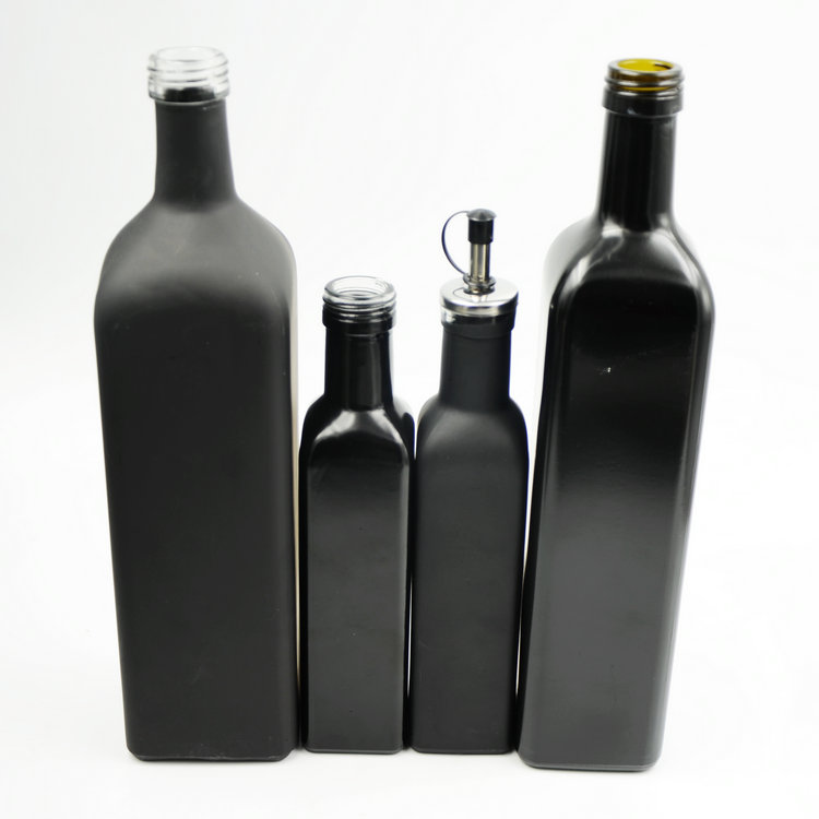 750ml(25.36 fl oz) Black Ultraviolet Square Glass Oil Bottle with Plastic Pour Spout 250ml 500ml 1000ml