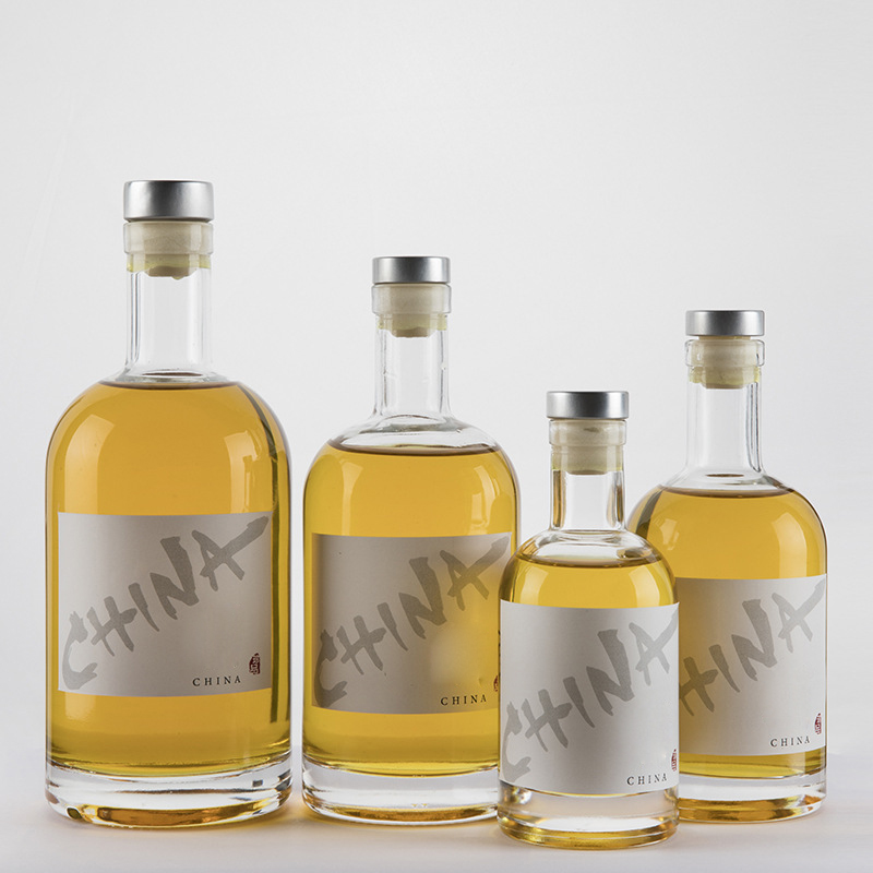 750ml 500ml 350ml 200ml glass spirit bottles for wine liquor flint whisky vodka round shape empty bottles wholesale