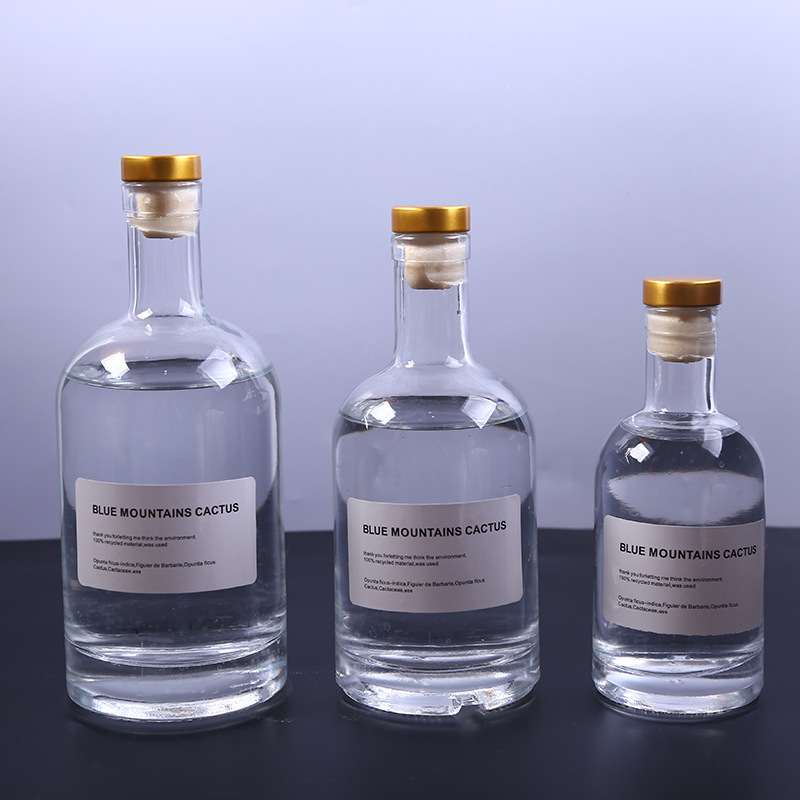750ml 500ml 350ml 200ml glass spirit bottles for wine liquor flint whisky vodka round shape empty bottles wholesale