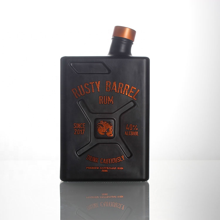 750ml 700ml bespoke silk screen decal printing spraying embossing logo black vodka gin rum whiskey whisky glass bottle