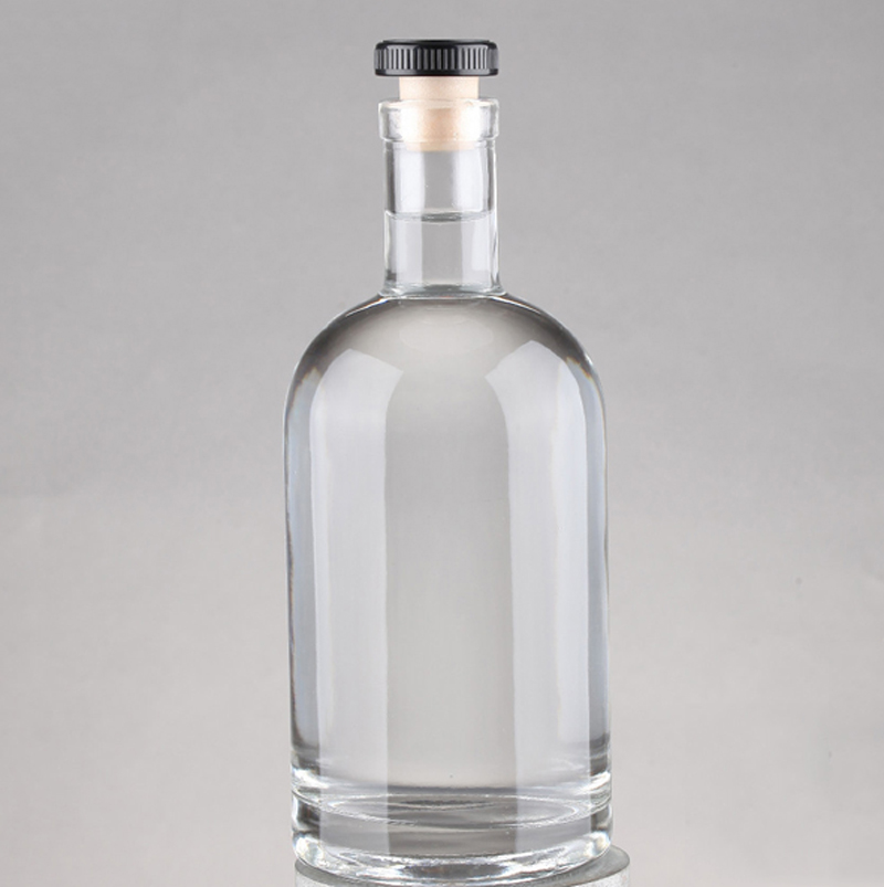 750ml 700ml white clear spirit glass bottles with cork stopper finish