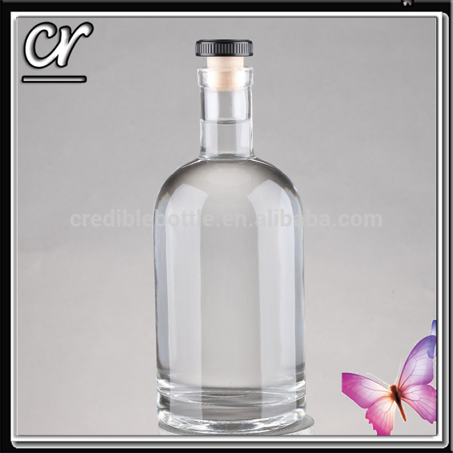 750ml 700ml white clear spirit glass bottles with cork stopper finish