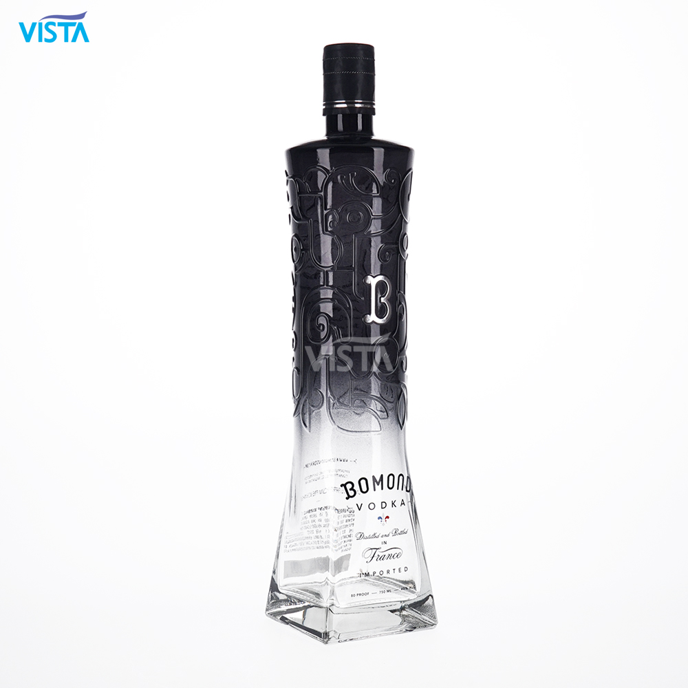 750ml B Vodka Bottle High Flint Glass Bottle With Gradual Spray and Decal With Cork Cap Glass Bottles