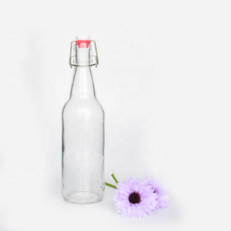 750ml Clear Glass Mixer Liquor Spirit Bottle with Swing Top Lid For Soda Water Juice