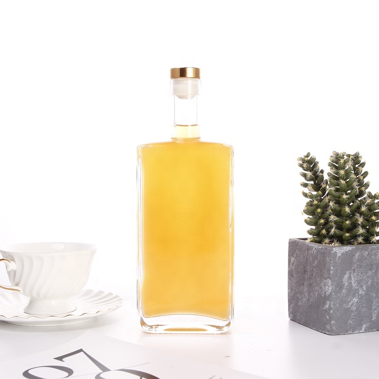 750ml Gold cork top rectangle vodka wine glass bottles for liquor