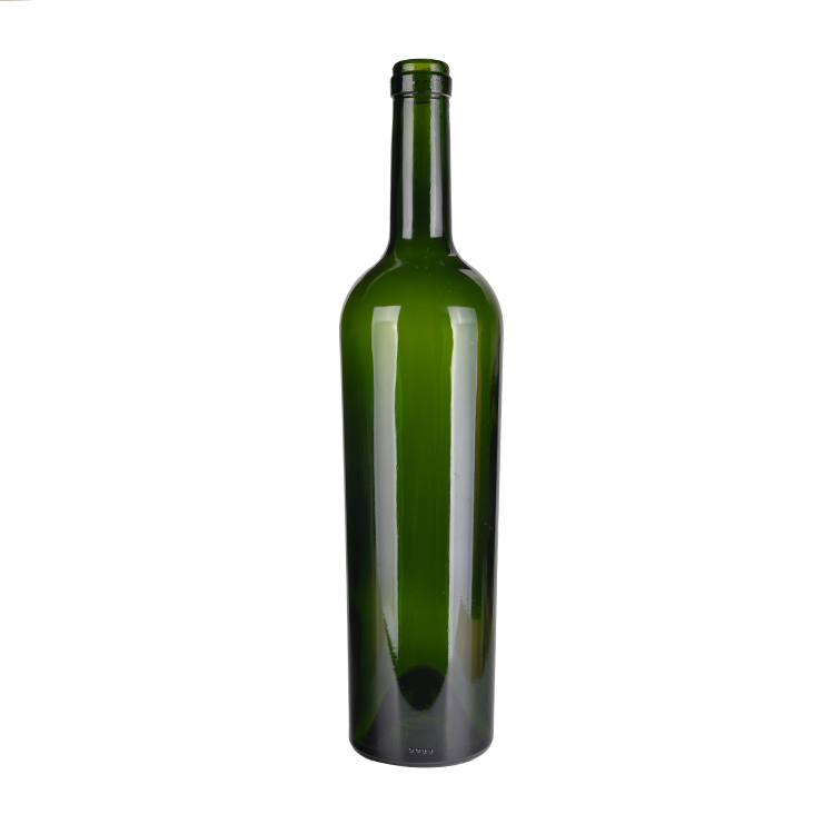 750ml Green Color Clear Glass Red Wine Bottle With Cork Stopper