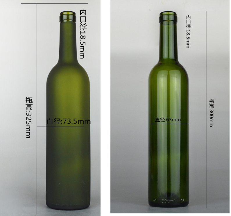 750ml Green Color Clear Glass Red Wine Bottle With Cork Stopper