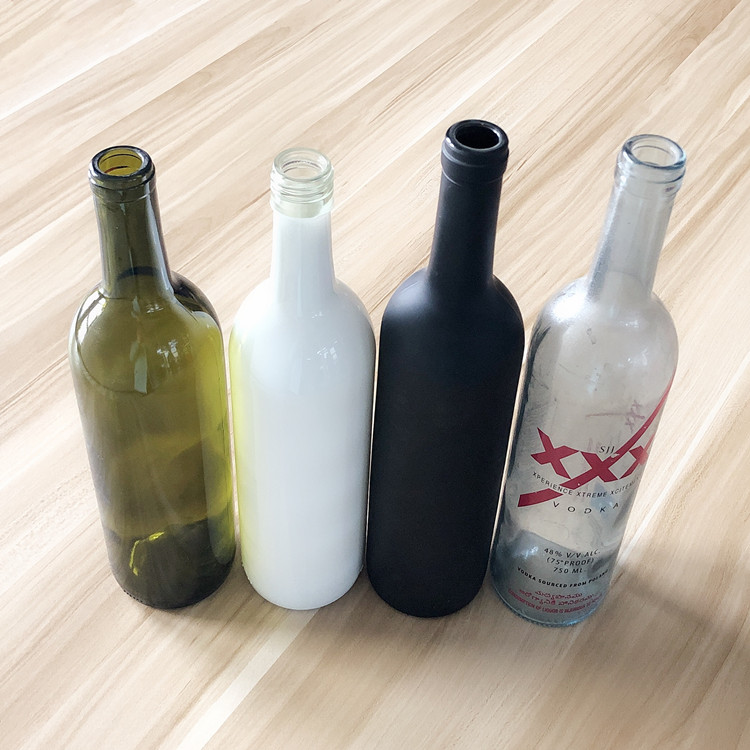 750ml black, white, green color round glass bottle for red wine