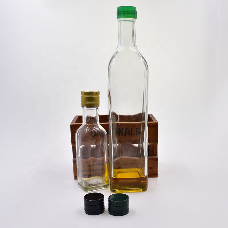 750ml clear square empty olive oil glass bottle for kitchen cooking oil soy sauce vinegar dispenser Oiler cruet with plastic lid