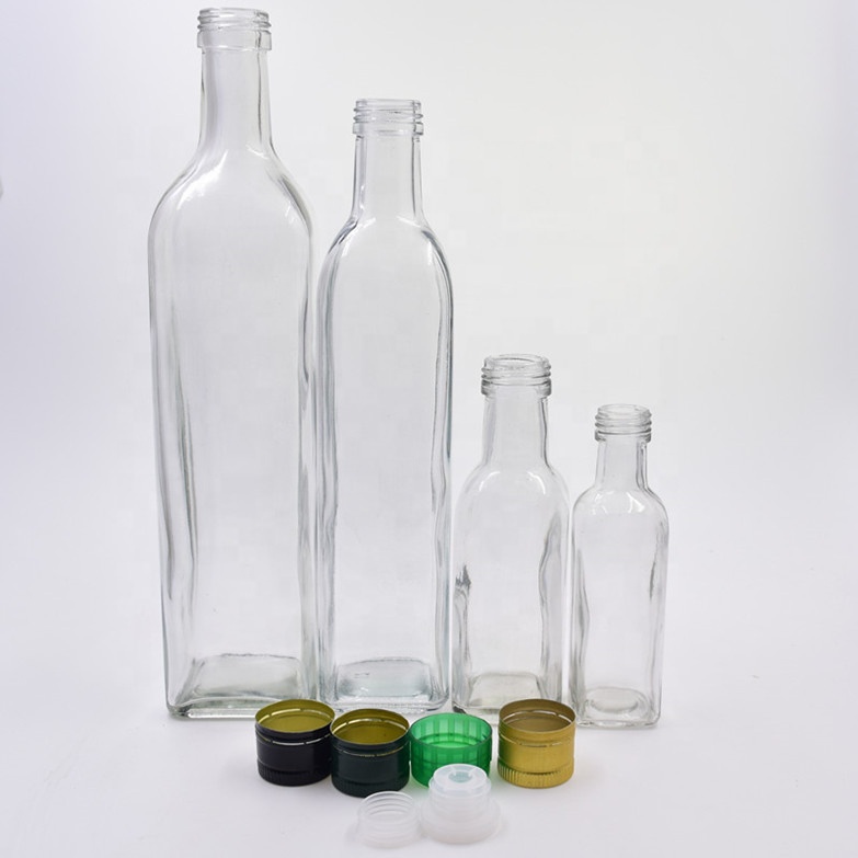 750ml clear square empty olive oil glass bottle for kitchen cooking oil soy sauce vinegar dispenser Oiler cruet with plastic lid