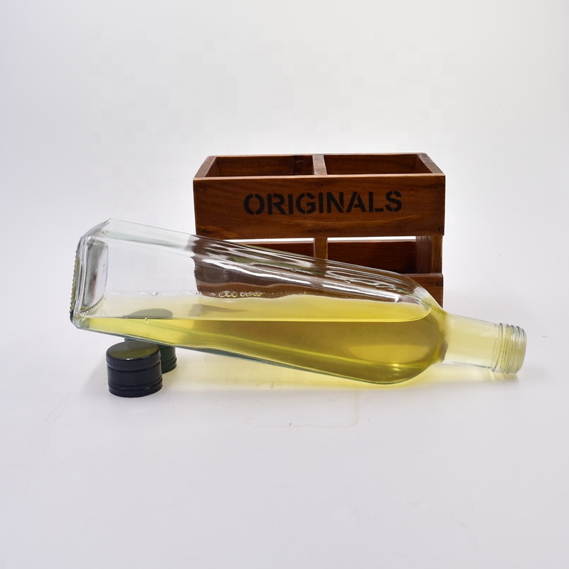 750ml clear square empty olive oil glass bottle for kitchen cooking oil soy sauce vinegar dispenser Oiler cruet with plastic lid