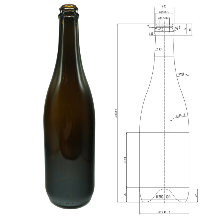 750ml custom made champagne glass wine bottle with cork top finish wholesale CY-053