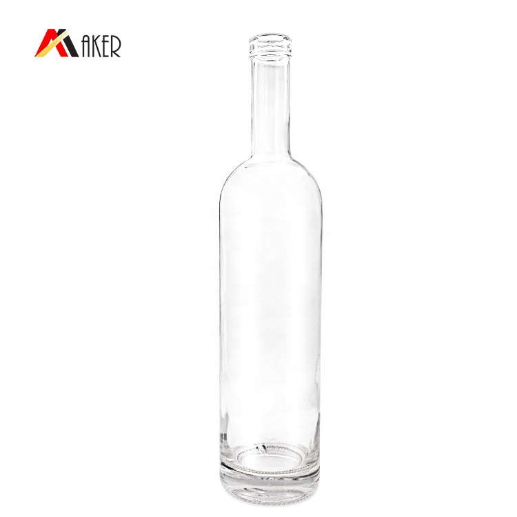 750ml empty round shape wine bottle custom luxury frosted clear glass vodka bottle manufacturers with cork