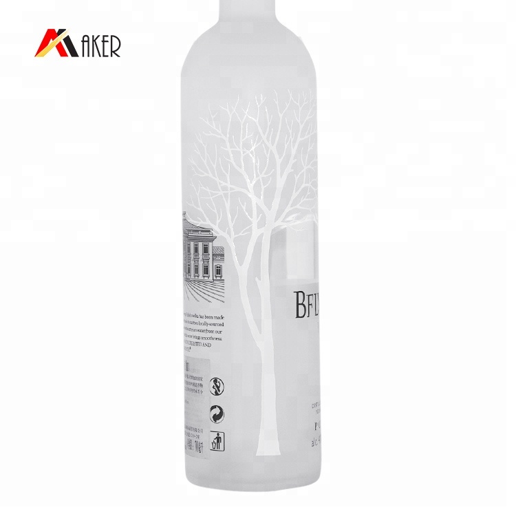 750ml empty round shape wine bottle custom luxury frosted clear glass vodka bottle manufacturers with cork