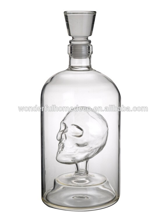 750ml empty skull shaped glass bottle/skull glass bottle/glass whiskey bottles