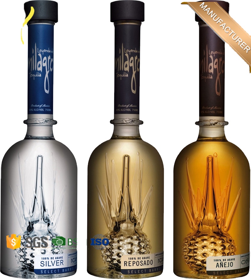 750ml glass round tequila bottle for whisky and brandy