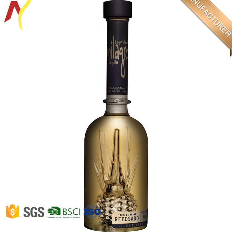 750ml glass round tequila bottle for whisky and brandy