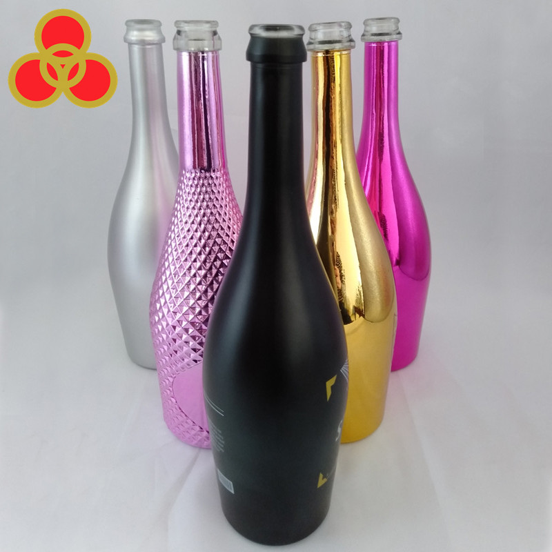 750ml gold red pink black silver color Champagne glass bottle from China