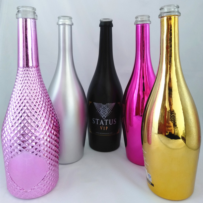 750ml gold red pink black silver color Champagne glass bottle from China