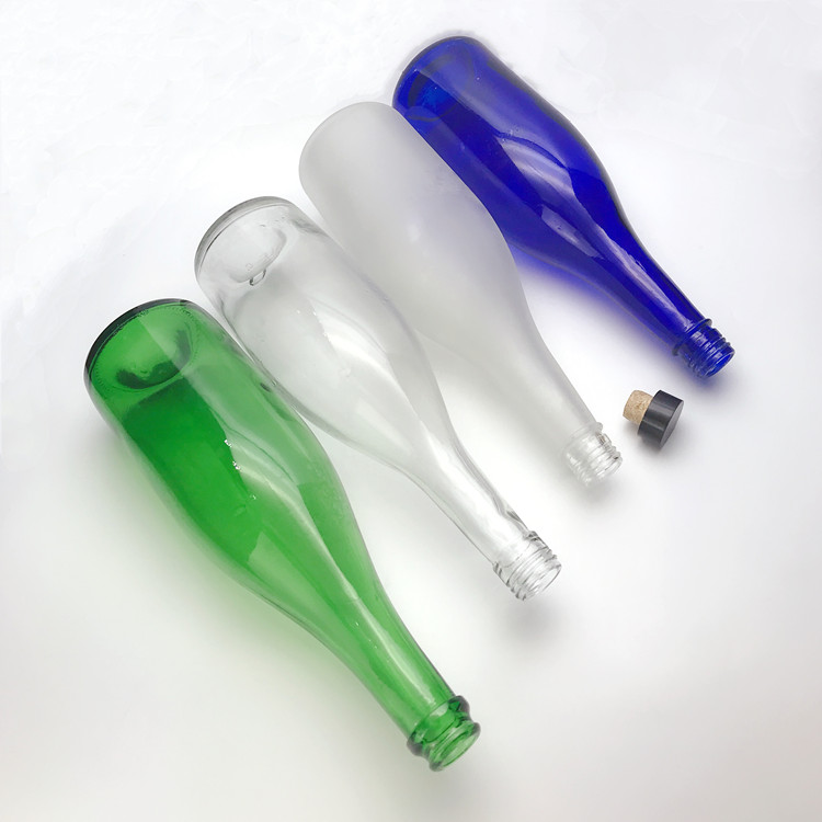 750ml green, blue, frosted and clear top grade cherry wine glass bottle