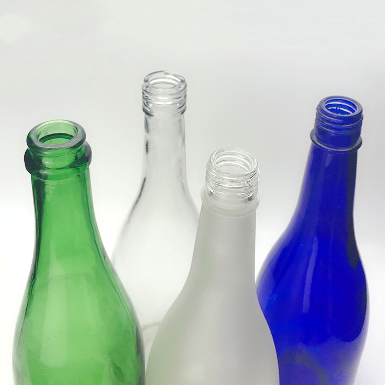 750ml green, blue, frosted and clear top grade cherry wine glass bottle