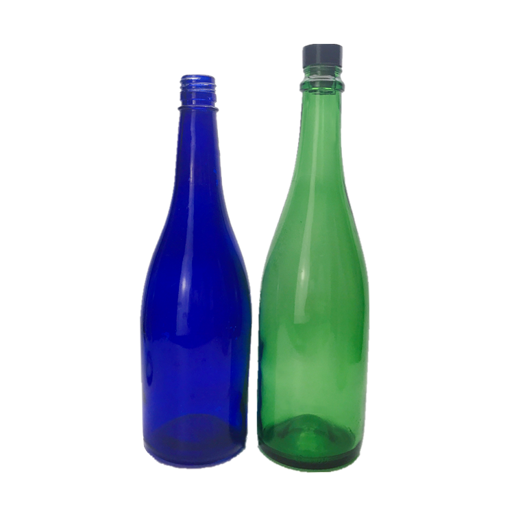 750ml green, blue, frosted and clear top grade cherry wine glass bottle