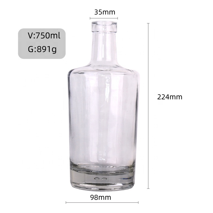 750ml high quality liquor vodka wine glass bottle with rubber stopper