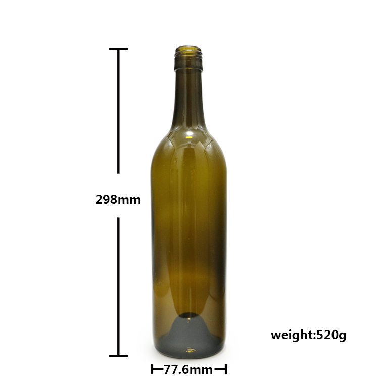 750ml red wine bottle cork screw green color glass bottle CY-006