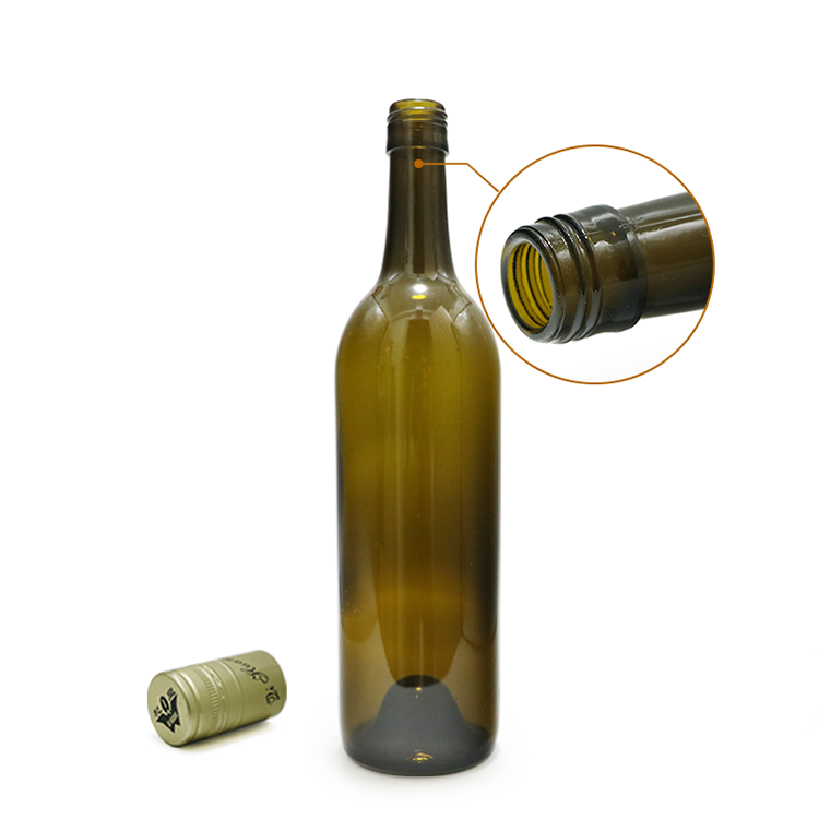 750ml red wine bottle cork screw green color glass bottle CY-006