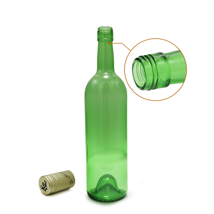 750ml red wine bottle cork screw green color glass bottle CY-006